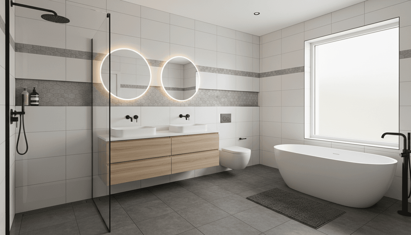 Modern bathroom after renovation with sleek fixtures and contemporary design