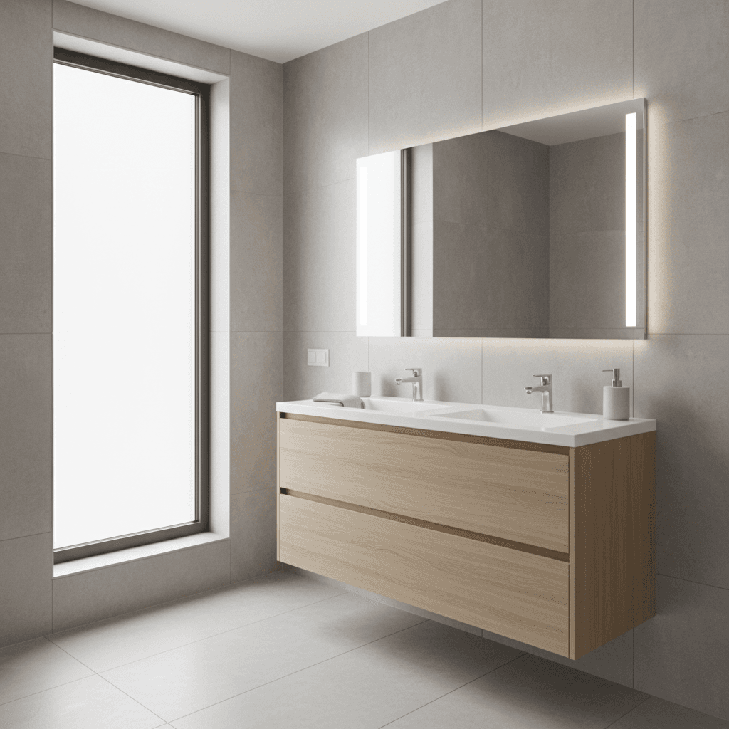 Modern bathroom design with sleek vanity and updated fixtures