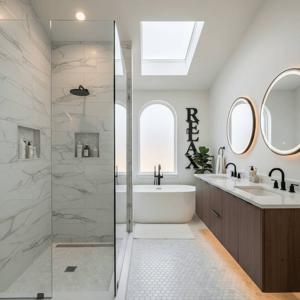 Finished bathroom remodel with professional tilework and design