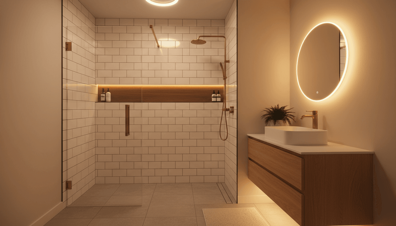 Modern bathroom remodel with clean tile work and contemporary fixtures