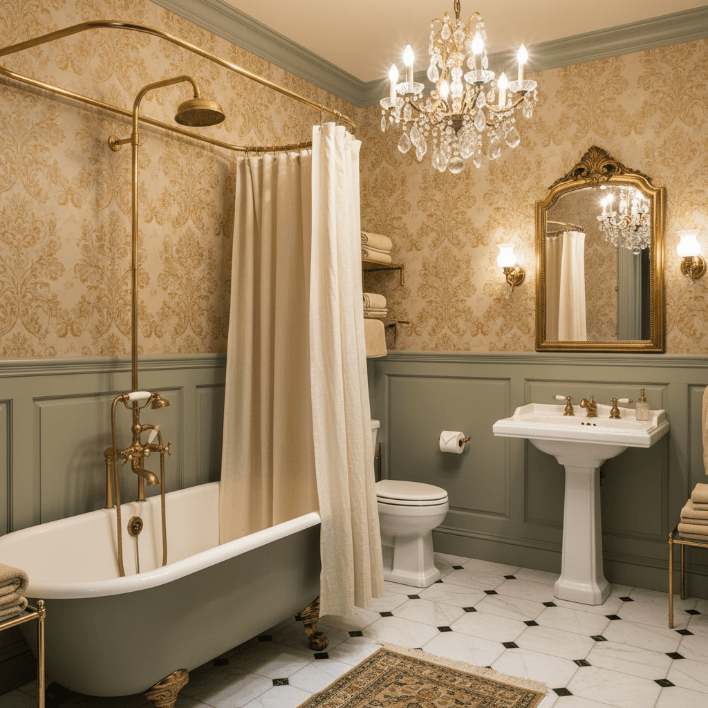 Classical bathroom design with traditional finishes and elegant details