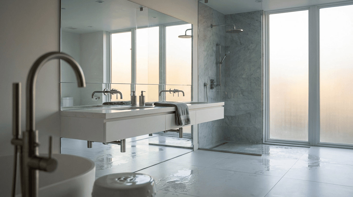 Modern bathroom with contemporary design and bright lighting